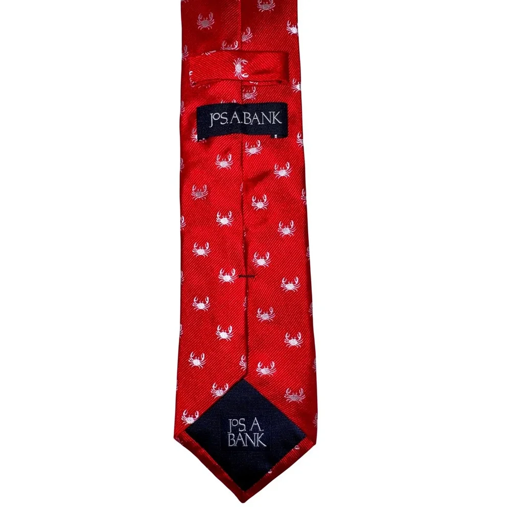 Jos A Bank Mens Red 100% Silk Crab Embroidered Nautical Necktie Classic Tie